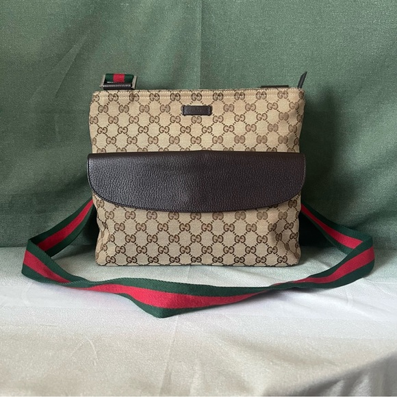 Gucci Gg Monogram Canvas Leather Front Pocket Messenger Bag - Picture 1 of 16